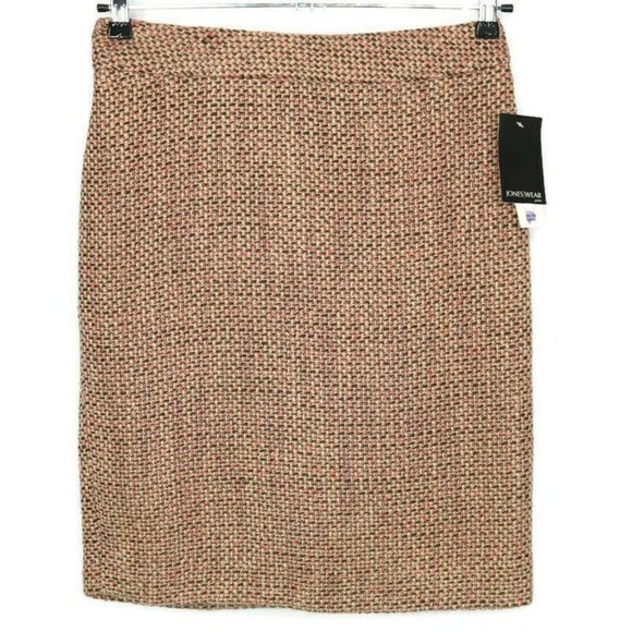 Jones Wear Pencil Skirt Tan Brown Coral Textured Tweed Wool‎ 4P 4 Petite - Picture 1 of 9